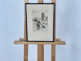 GROUP OF FOUR FRAMED ETCHINGS,