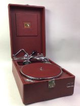 HIS MASTERS VOICE RECORD PLAYER, AND A GROUP OF RECORDS