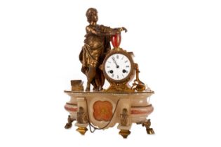 GILT METAL AND ONYX FIGURAL MANTEL CLOCK, LATE 19TH CENTURY