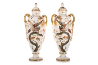 ROYAL BONN, PAIR OF AESTHETIC MOVEMENT VASES AND COVERS, LATE 19TH CENTURY