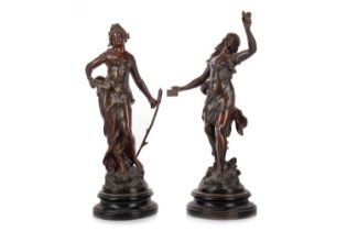 AFTER MOREAU, PAIR OF BRONZED SPELTER FIGURES, LATE 19TH CENTURY