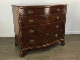 REGENCY INLAID MAHOGANY SERPENTINE CHEST DRAWERS,