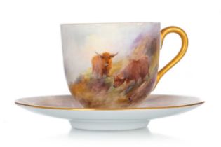 HARRY STINTON FOR ROYAL WORCESTER, CABINET CUP AND SAUCER CIRCA 1913