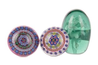 ATTRIBUTED TO MONART, TWO GLASS MILLEFIORI PAPERWEIGHTS, EARLY TO MID-20TH CENTURY