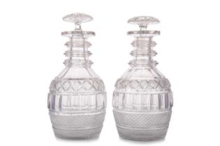 PAIR OF CUT GLASS DECANTERS, EARLY 19TH CENTURY