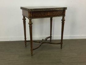 FRENCH KINGWOOD AND FLORAL MARQUETRY FOLD OVER CARD TABLE, 19TH CENTURY