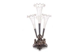 VICTORIAN SILVER PLATED AND CLEAR GLASS EPERGNE, THOMAS LATHAM & ERNEST MORTON