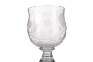 JACOBITE INTEREST, LARGE GLASS GOBLET, 19TH CENTURY