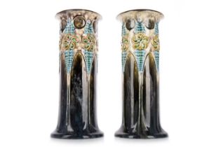 PAIR OF STONEWARE CYLINDRICAL VASES, LATE 19TH CENTURY