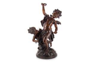 AFTER BOUCHARDON, LARGE HOLLOW CAST BRONZE STUDY OF CUPID BLINDFOLDED, 20TH CENTURY