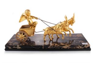 GILT METAL FIGURE GROUP OF A PUTTO CHARIOT RIDER, 20TH CENTURY