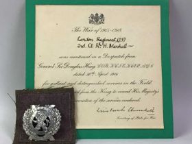 WWI MENTIONED IN DESPATCH CERTIFICATE, SECOND LIEUTENANT KEITH MARSHALL,