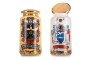 TWO REPRODUCTION OPAQUE GLASS DRUG JARS,