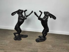 LARGE PAIR OF BRONZE BOXING HARES, CONTEMPORARY