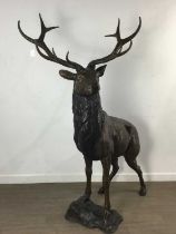 IMPRESSIVE NEAR LIFE-SIZE BRONZE STAG, LATE 20TH CENTURY