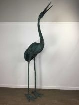 LARGE AND IMPRESSIVE PAIR OF BRONZE CRANES, CONTEMPORARY