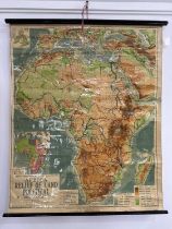 PHILIPS' SERIES OF COMPARATIVE WALL ATLASES, MAP OF AFRICA, RELIEF OF LAND POLITICAL & COMMUNICATION
