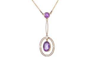 AMETHYST AND PEARL PENDANT,