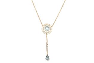AQUAMARINE AND PEARL PENDANT ALONG WITH A BAR BROOCH,