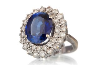 SYNTHETIC SAPPHIRE AND DIAMOND RING,