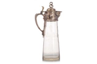 WMF, ART NOUVEAU SILVER PLATE AND CLEAR GLASS CLARET JUG, CIRCA 1900