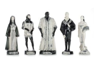 SUSAN PARKINSON FOR BRIGLIN POTTERY, RARE COMPLETE SET OF FIVE THEATRICAL FIGURES, CIRCA 1959