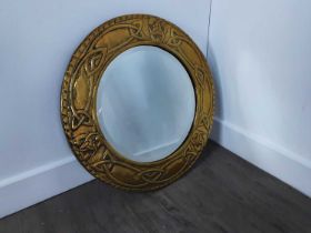 SCOTTISH SCHOOL, ARTS & CRAFTS BRASS CIRCULAR WALL MIRROR, CIRCA 1900