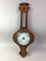 ART NOUVEAU INLAID WALNUT WHEEL BAROMETER, CIRCA 1880-1900