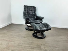 STRESSLESS, RECLINER SWIVEL LOUNGE CHAIR, WITH MATCHING OTTOMAN