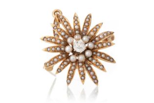 PEARL AND DIAMOND FLOWER BROOCH,