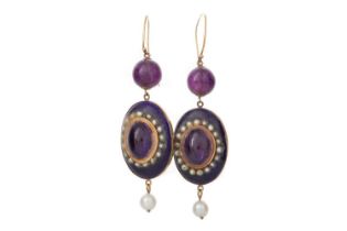 PAIR OF VICTORIAN AMETHYST AND PEARL EARRINGS