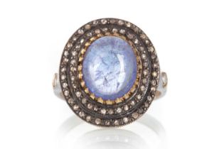 TANZANITE AND DIAMOND RING,