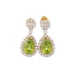 PAIR OF PERIDOT AND DIAMOND EARRINGS,