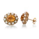 PAIR OF CITRINE AND PEARL EARRINGS,