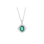 CERTIFICATED EMERALD AND DIAMOND PENDANT,