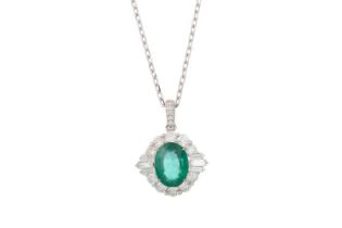 CERTIFICATED EMERALD AND DIAMOND PENDANT,