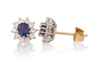 PAIR OF SAPPHIRE AND DIAMOND EARRINGS,