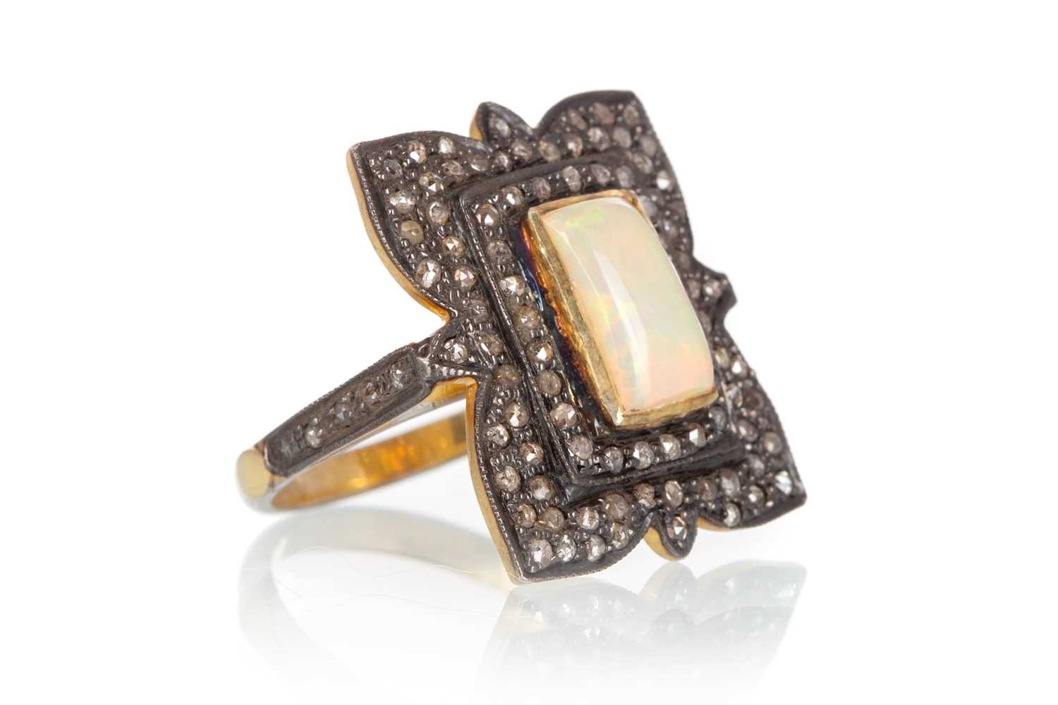 ETHIOPIAN OPAL AND DIAMOND RING, - Image 2 of 2