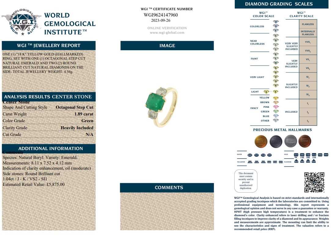 CERTIFICATED EMERALD AND DIAMOND RING, - Image 3 of 3