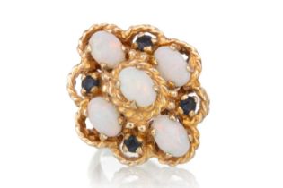 OPAL AND SAPPHIRE CLUSTER RING,
