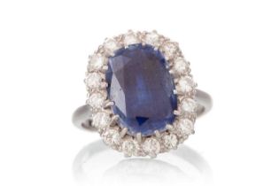 IMPRESSIVE UNHEATED CEYLON SAPPHIRE AND DIAMOND RING,