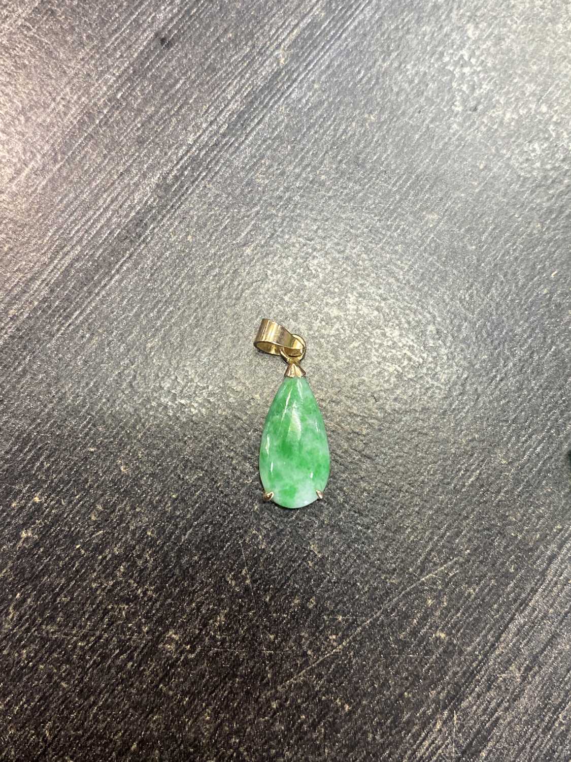 PAIR OF GREEN HARDSTONE AND DIAMOND EARRINGS AND A PENDANT, - Image 6 of 6