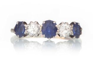 SAPPHIRE AND DIAMOND FIVE STONE RING,