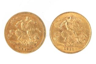 VICTORIA GOLD HALF SOVEREIGN, AND A GEORGE V GOLD HALF SOVEREIGN,