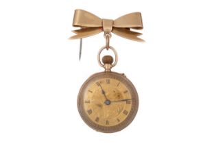 NINE CARAT GOLD FOB WATCH WITH BOW BROOCH,