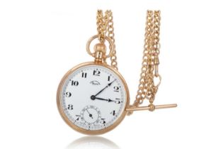 NINE CARAT GOLD OPEN FACE POCKET WATCH AND CHAIN