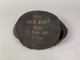 WORLD WAR TWO BOMB FRAGMENT, FROM WILLIAM DENNY YARD, LEVEN YARD,DUMBARTON