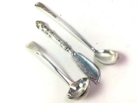 SET OF FIVE SILVER TEASPOONS, AND OTHER SILVER AND PLATE