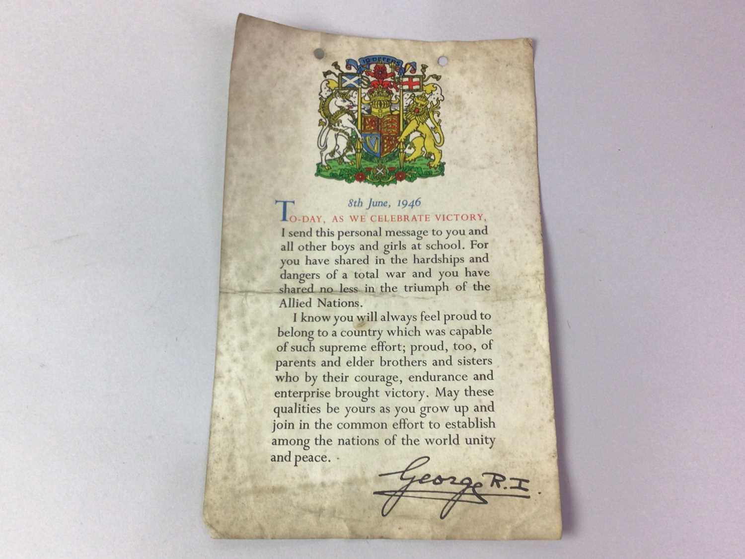 ORIGINAL WWII CERTIFICATE, DATED 8TH JUNE 1946