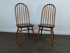 FOUR ELM AND BEECH STICK BACK CHAIRS,